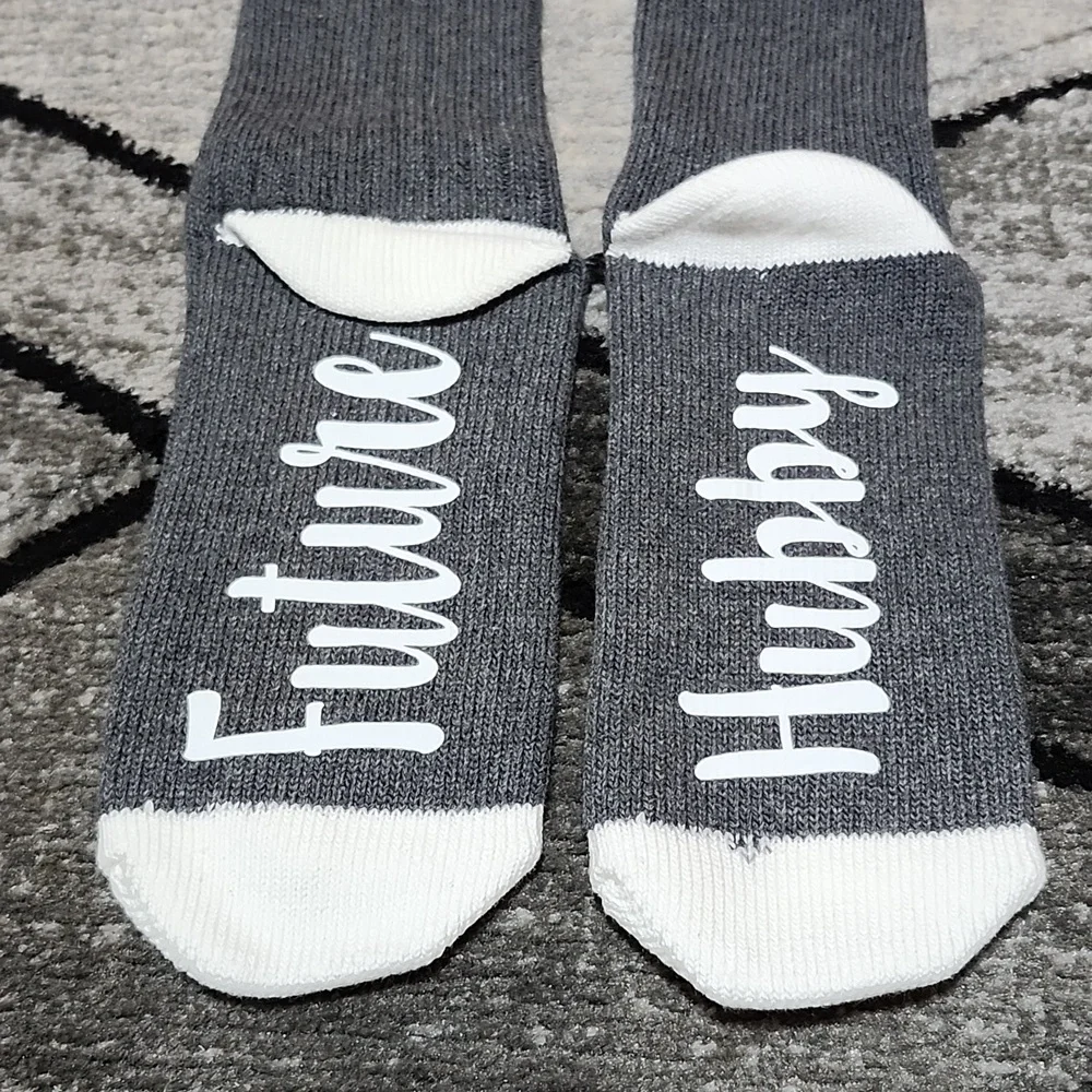 FUTURE WIFEY & FUTURE HUBBY ONE-SIZE GRAY & WHITE NOVELTY CREWSOCKS